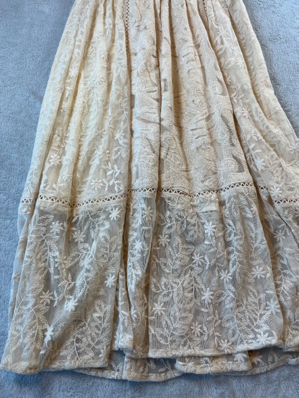 Free People Mountain Laurel Lace Crochet Mide Dress Ivory Boho Romantic sz 2